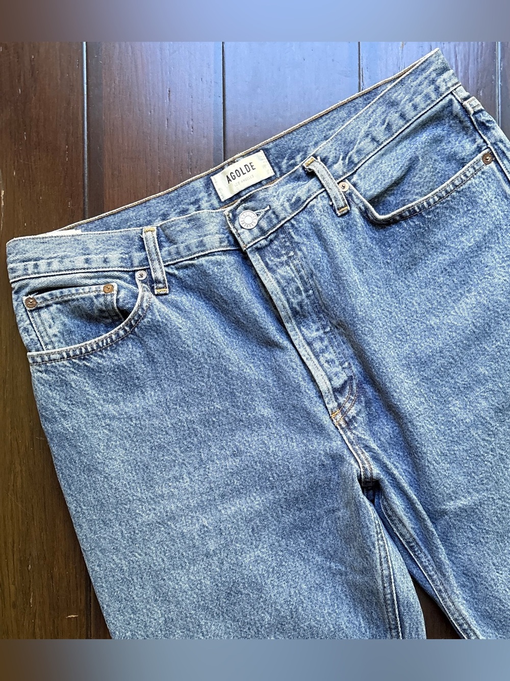 Agolde Light Blue Straight Leg Denim Jeans 31 Classic Utility Mom Jeans Rock